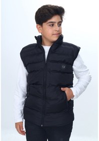 Resim Toontoy Erkek Çocuk Su İtici Dik Yaka Fermuarlı Cepli Şişme Yelek Siyah 