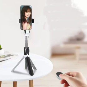 Resim Else Nippon Siyah Bluetooth Kumandalı Selfie Çubuğu - Monopod - Tripod Vlog Telefon Tutucu - Tiktok 