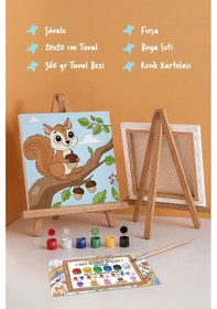 Resim Sevimli Sincap Temalı Çocuk Boyama Tuvali Şövaleli Eğitici Boyama Seti 20x20 Cm 