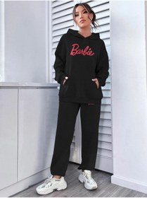 Resim LAND MODA Kadın Brooklyn Baskılı Kapüşonlu Sweatshirt Eşofman Alt Üst Takımı 