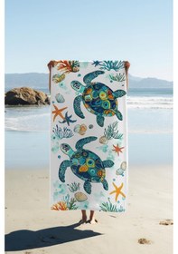 Resim Dijital Baskı Plaj Deniz Havlusu Kaplumbağa Desenli Peştamal Hvl0117 Renkli 