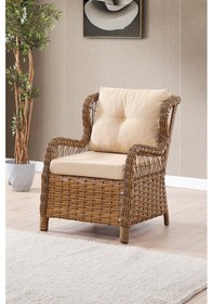 Resim Paris Rattan Puflu Bahçe Balkon Takımı 3+1+1 Cam Masalı Kahve Kahverengi 
