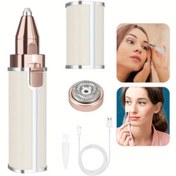 Resim Kadınlar için taşınabilir ağrısız tıraş makinesi, 2'si 1 arada tıraş aracı, yüz ruj şekilli saç çıkarıcı, mini kaş şekillendirme cihazı, elektrikli kaş düzeltici 