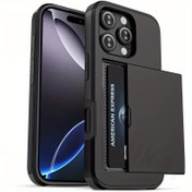 Resim 16 Pro Max 15 Pro Max 14 Pro Max için Kart Yuvalı Darbeye Dayanıklı Sert Telefon Kılıfı 
