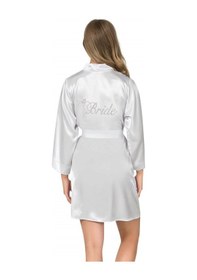 Resim Ekru Kısa Saten Bride Sabahlık Ekru 