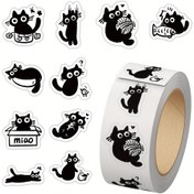 Resim 1 rulo/500 adet Sevimli Siyah Kedi Karikatür Rulo Sticker DIY El Kitabı Goo Kart Dekorasyon Kaykay Telefon Kılıfı Çıkartmaları 