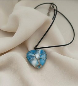 Resim Kolye Ceyt Doğal Taş Hayat Ağacı Kalp Tel Sarma Kadın Kız Takı Gerdanlık Düğün Nişan 