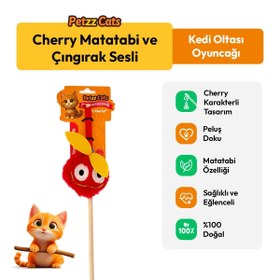 Resim PetzzCats Cherry Matatabi ve Çıngırak Sesli Kedi Oltası Oyuncağı Kırmızı 42 Cm 