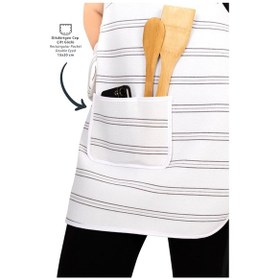 Resim Morlay İnce Çizgili Mutfak Önlüğü Fırın Eldiveni ve Tutacak Takımı Mutfak Çeyiz Seti 4'lü Beyaz - Gri 