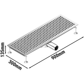 Resim Paslanmaz Çelik Lineer Yer Süzgeci - 900x300mm - Alçak Profilli - Yandan Çıkış - Ø70mm 