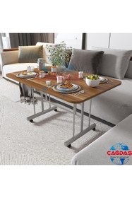 Resim Avenza living Tekerlekli Masa Orta Sehpa 70 X110 Yükseklik 58 Cm Metal Ayak Yemek Masası Balkon Masası 