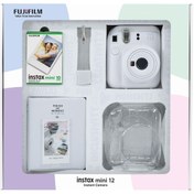Resim Fujifilm Instax mini 12 Beyaz Fotoğraf Makinesi 10'lu Film Simli Pleksi Kılıf PVC Albüm ve Kıskaçlı Resim Sta 