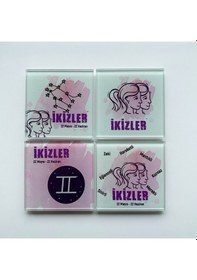 Resim Decorita Cam Bardak Altlığı Burçlar - İkizler Burcu 4'lü Takım 10 CM Çok Renkli 