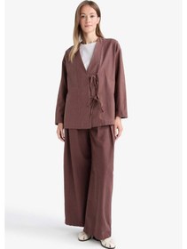 Resim Defacto Wide Leg Keten Karışımlı Pantolon F7633ax25aubn328 Kahve 