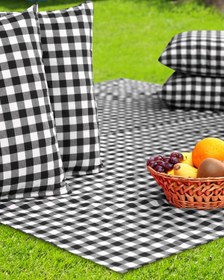Resim AfgTech Piknik Seti 170x170cm Piti Kareli Piknik Örtüsü, 40x40cm 4 Adet Minder Siyah 