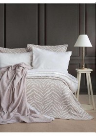 Resim Apricitas Home Timeless Prime Set Londa Bej Çift Kişilik Battaniyeli Ve Yatak Örtülü %100 Pamuk N.takm 