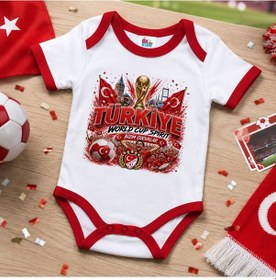 Resim Bk Gift Türkiye Taraftar Temalı 2026 Dünya Kupası Tasarımlı Kırmızı Bebek Body Zıbın-9 Tek Yürek Milli Takım Ruhu 