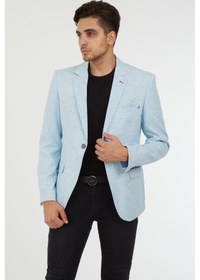 Resim Sposo 5110 Dar Kalıp Yarım Astarlı Buz Mavi Erkek Blazer Ceket Mavi 