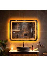Resim Quadra Amber Led'li Kumlamalı Lavabo & Banyo Aynası Dokunmatik Sensörlü 70 X 45 Turuncu 
