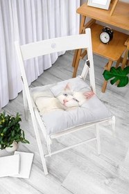 Resim RealHomes Sevimli Kedi Desenli Dijital Baskılı Modern Pofidik Sandalye Minderi, Pofi-5642 