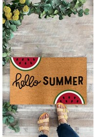 Resim Hello Summer, Karpuz Teması, Kapı Önü Paspası, Dijital Baskı 