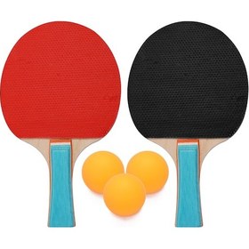 Resim Yaozixa 2 Oyuncu İçin Tenis Topu Seti: 2 Adet Ahşap-renkli Saplı Raket Ve 3 Adet Top 