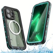 Resim Yeni Tasarım Dış Mekan Sporları Yüzme Şnorkelli Kordonlu 2 Metre Su Geçirmez Düşmeye Karşı Koruyucu Tam Kaplama Kablosuz Manyetik Emişli IP68 Profesyonel Su Geçirmez Telefon Kılıfı iPhone15ProMax 14Pro 13 16ProMax 16e için 