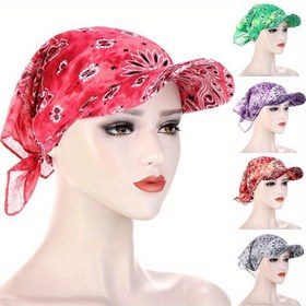 Resim 1 adet Retro Çiçek Baskılı Bandana Atkı, Pamuk Güneş Kremi Çit Kapası, Açık Hava Eğlencesi için Peaked Şapka - Elde Yıkama veya Kuru Temizleme, Eğlence Aksesuarı | Bandana Stili | Dokulu 