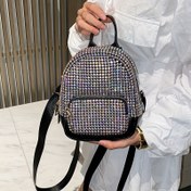 Resim Kadınlar için Akrilik Rhinestone Sırt Çantası, Parıldayan Elmas Desenli, Zarif Klasik Okul Kitap Çantası, Dayanıklı Fermuar Kapatma, Düz Renk, Astar, Yıkanmaz - Siyah/Altın 