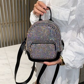 Resim Kadınlar için Akrilik Rhinestone Sırt Çantası, Parıldayan Elmas Desenli, Zarif Klasik Okul Kitap Çantası, Dayanıklı Fermuar Kapatma, Düz Renk, Astar, Yıkanmaz - Siyah/Altın 