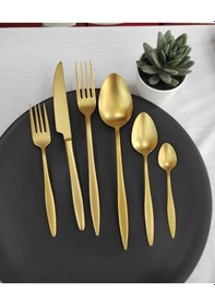 Resim 84 Parça 12 Kişilik Carmen Mat Titanyum Gold Çatal Kaşık Bıçak Seti Gold 