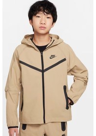 Resim Nike Sportswear Smooth Tech Full Zıp Hooded Kapişonlu Paraşüt Kumaş Çocuk Sweatshirt Sütlü Kahve Sütlü Kahverengi 