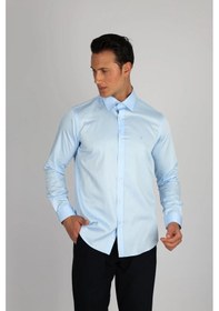 Resim Lorenzo Mazzoli Lm375 C 551 A.mavi Pamuk Saten Comfort Fit Erkek Gömlek A.mavi 