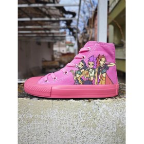 Resim Pembe Pembe Taban Kpop Baskılı Keten Çocuk Spor Ayakkabı Sneaker 