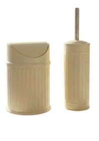 Resim Vintage İkili Banyo Seti Pratik Çöp Kovası 3lt Tuvalet Fırçası Lüks Model - Çöp Poşeti Hediye Krem 