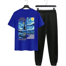 Resim Unisex Vangogh Baskılı Eşofman Takımı Mavi 