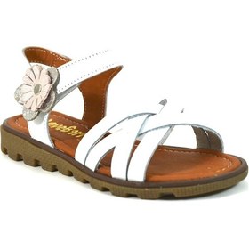 Resim Bayrak Hakiki Deri Beyaz Ortopedik Kız Çocuk Sandalet 26-30 Beyaz 