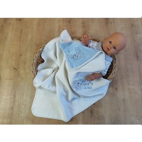 Resim %100 Pamuklu & Fil Nakışlı Erkek Bebek Battaniyesi - Mevsimlik Puset & Bebek Arabası Örtüsü Mavi 