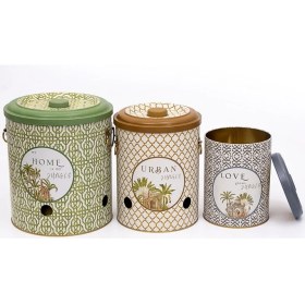 Resim 3'lü Metal Sebze Kovası Seti, Patates, Soğan ve Sarımsaklık, Şık ve Pratik Tasarım 