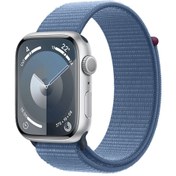 Resim Apple Watch Series 9 GPS MR9F3TU/A 45 mm Gümüş Rengi Alüminyum Kasa ve Buz Mavisi Spor Loop 