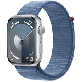 Resim Apple Watch Series 9 GPS MR9F3TU/A 45 mm Gümüş Rengi Alüminyum Kasa ve Buz Mavisi Spor Loop 