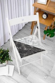 Resim RealHomes Siyah Gri Mermer Motifli Dijital Baskılı Fermuarlı Sandalye Minderi 
