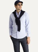 Resim Mavi Uzun Kol Slim Fit Dar Kesim Non Iron Oxford Pamuklu Gömlek Kigili