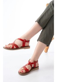 Resim İdimilla 205-09 Kırmızı Ortopedik Hakiki Deri Kadın Sandalet Çok Renkli 