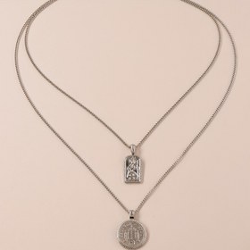 Resim Hip-hop Tarzı Çift Katmanlı Bozuk Para Kolye, Müzik Festivali Partileri İçin Uygun - 1 Adet/Set 