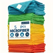 Resim 5 Adet Mikrofiber Temizlik Bezi Paketi - Ev ve Mutfak Kullanımı İçin Çok Amaçlı, Dayanıklı & Emici, Oturma Odası, Yatak Odası, Banyo ve Mobilya için İdeal, Lekeleri ve Yağı Kolayca Çıkarır, Temel Temizlik Malzemeleri 