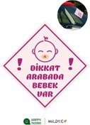 Resim Happynesso "DİKKAT ARABADA KIZ BEBEK VAR - EMZİKLİ" Sticker | 10x10 cm Uyarı Etiketi Cam Stickerı 