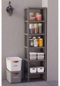 Resim Shelf 6 Katlı Düzenleyici Plastik Raf Ünitesi Gri, Kitaplık, Mutfak, Banyo Rafı Dolabı Gri 