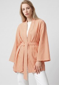 Resim Saade Kadın Dikey Çizgili Geniş Kollu Şık Yazlık Relaxed Kimono 