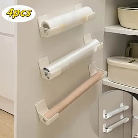 Resim 4 Adet Kolay Kurulum, Matkap Gerektirmeyen Mutfak Depolama Rafları - Saran Film, Çöp Torbaları & Daha Fazlası İçin Çok Fonksiyonlu Plastik Düzenleyiciler - Dolap Kapakları & Buzdolabı Yanı İçin İdeal - Temel Eşyaları Düzenli & Erişilebilir Tutarak, Mutfak Düzenleyicileri ve Depolama 